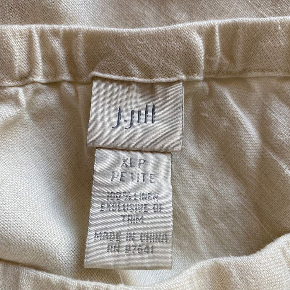 J Jill Linen Skirt XL Petite Cream Button Hem Elastic Waist XLP Beach Boho - Picture 2 of 9